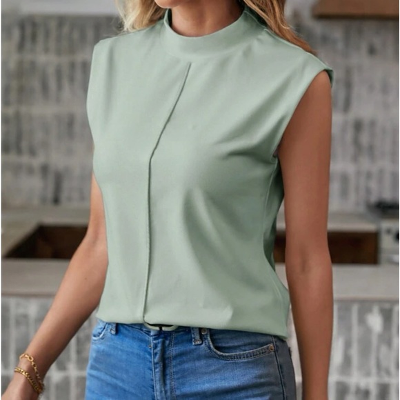 Classic Waffle Mock Cowl Neck Cap Sleeve Work Office Casual Top Blouse Shirt - Picture 12 of 16